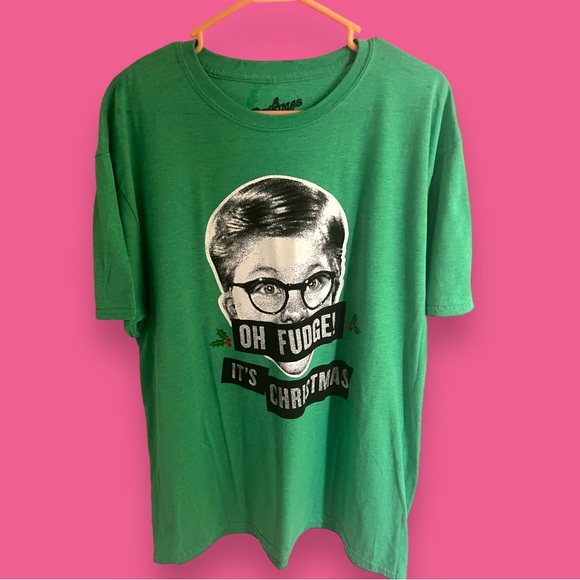 A Christmas Story Oh Fudge It’s Christmas T-Shirt Ralphie Green Crew Neck Tee xL - Picture 1 of 4